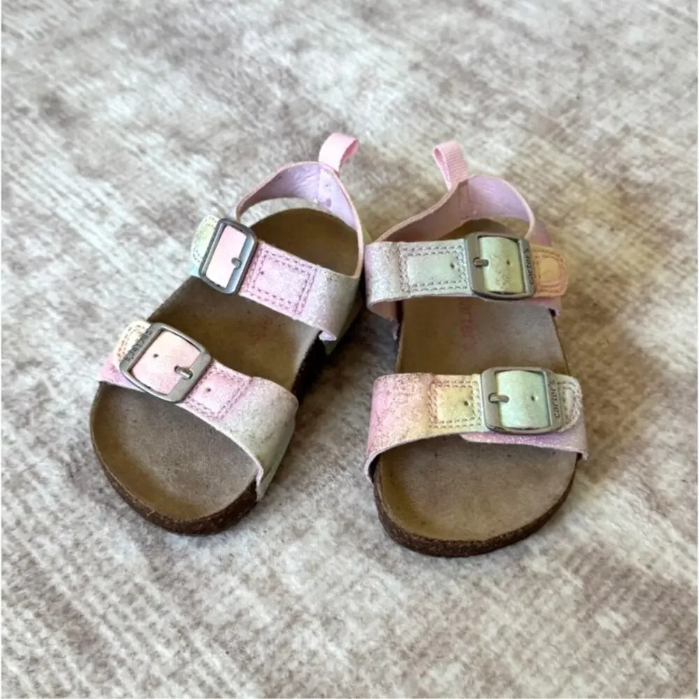 Carter’s Toddler Girls Size 6 Pink Iridescent Pastel Glitter Cork Sandals
